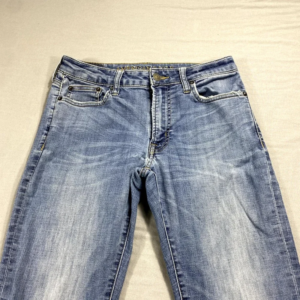 American Eagle Jeans Mens 30x33 Blue Denim Slim Extreme Flex Skinny Distressed ^